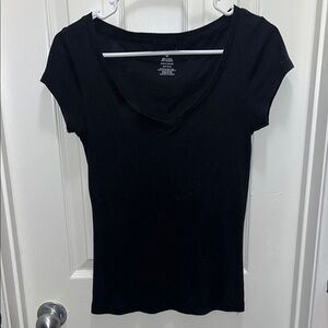Wet Seal Black Fitted Cap Sleeve T-Shirt